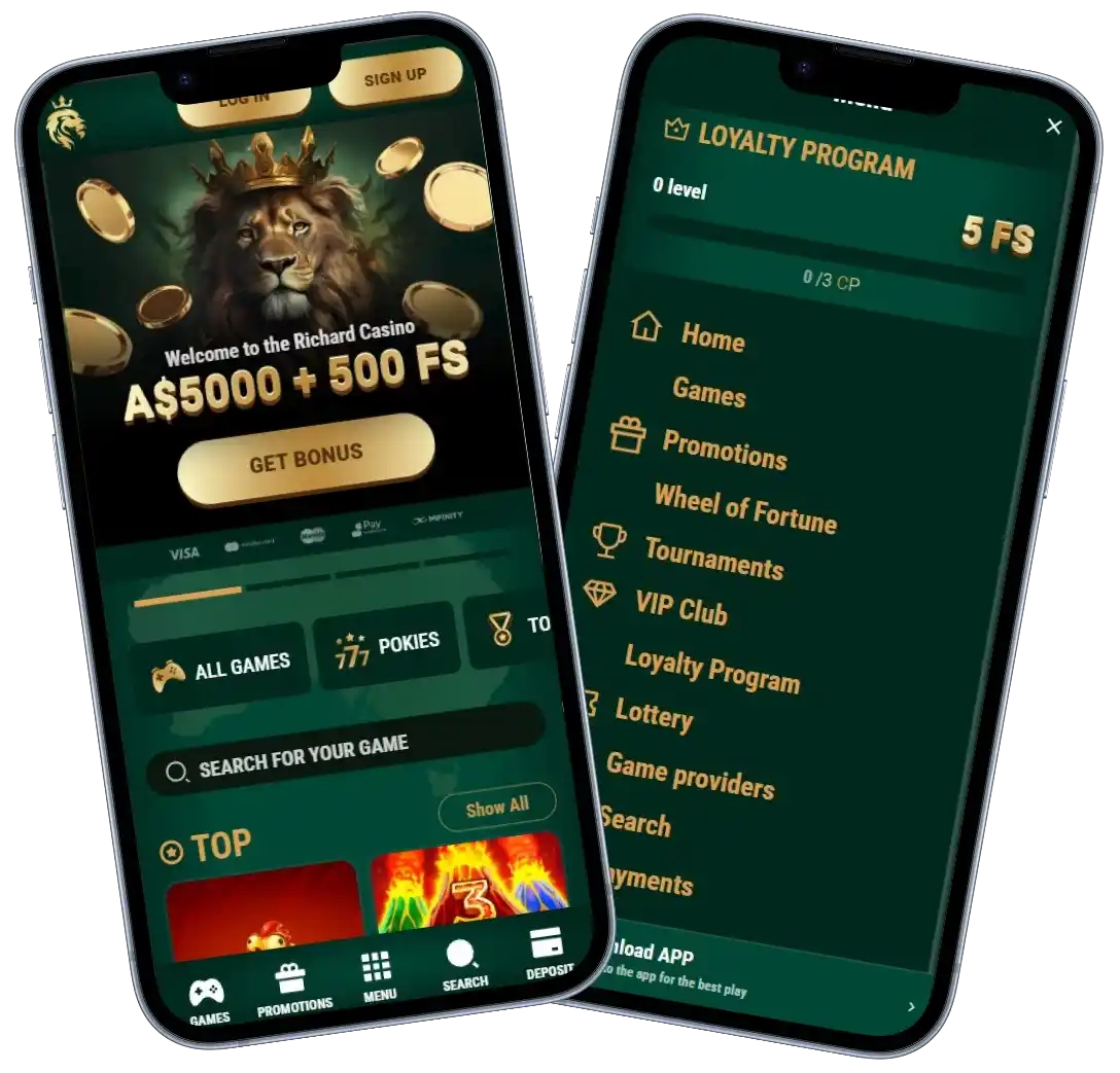 Richard Casino mobile app lobby screenshot