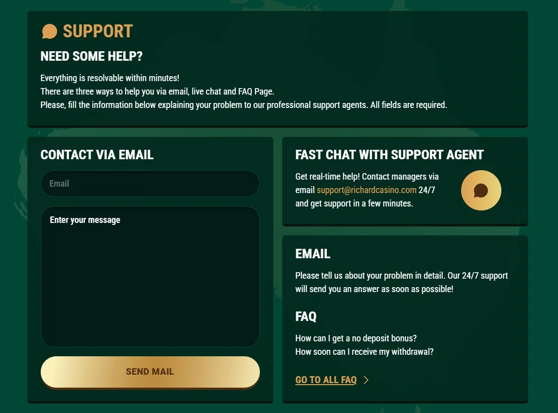 Richard Casino email and live chat support